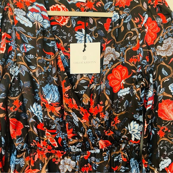 NWT Chloe Kristyn Fallon Black/Red/Blue Floral Dress Size Small - Picture 6 of 16
